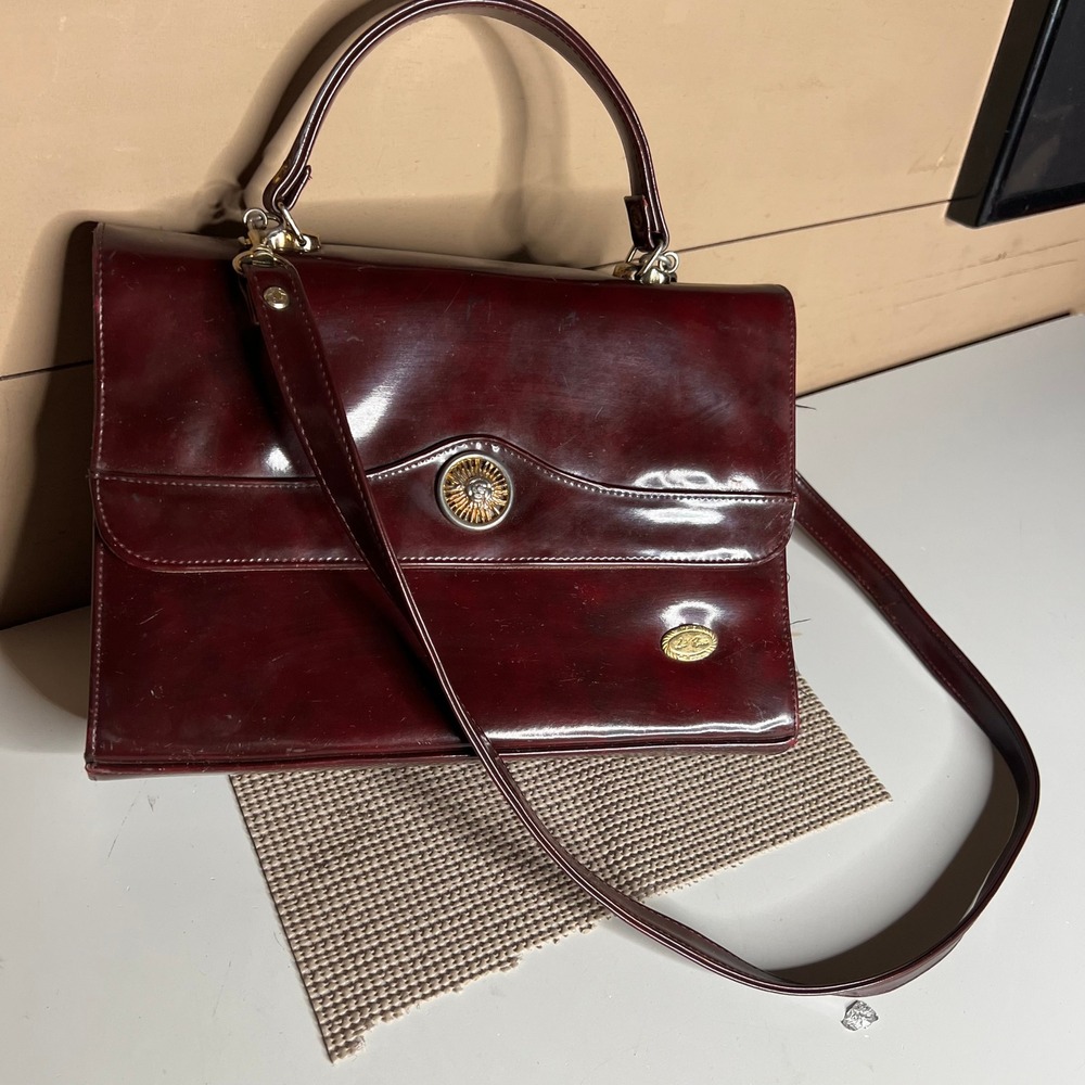 Vintage Sam Dae La Rosa Collezione Burgundy Leather Top Handle Crossbody Bag 80s